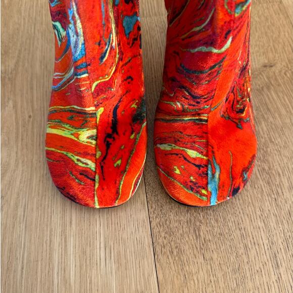 Fendi Ankle Boots Velvet Marble Size EU38 Red Lime Gold Blue - Picture 5 of 9